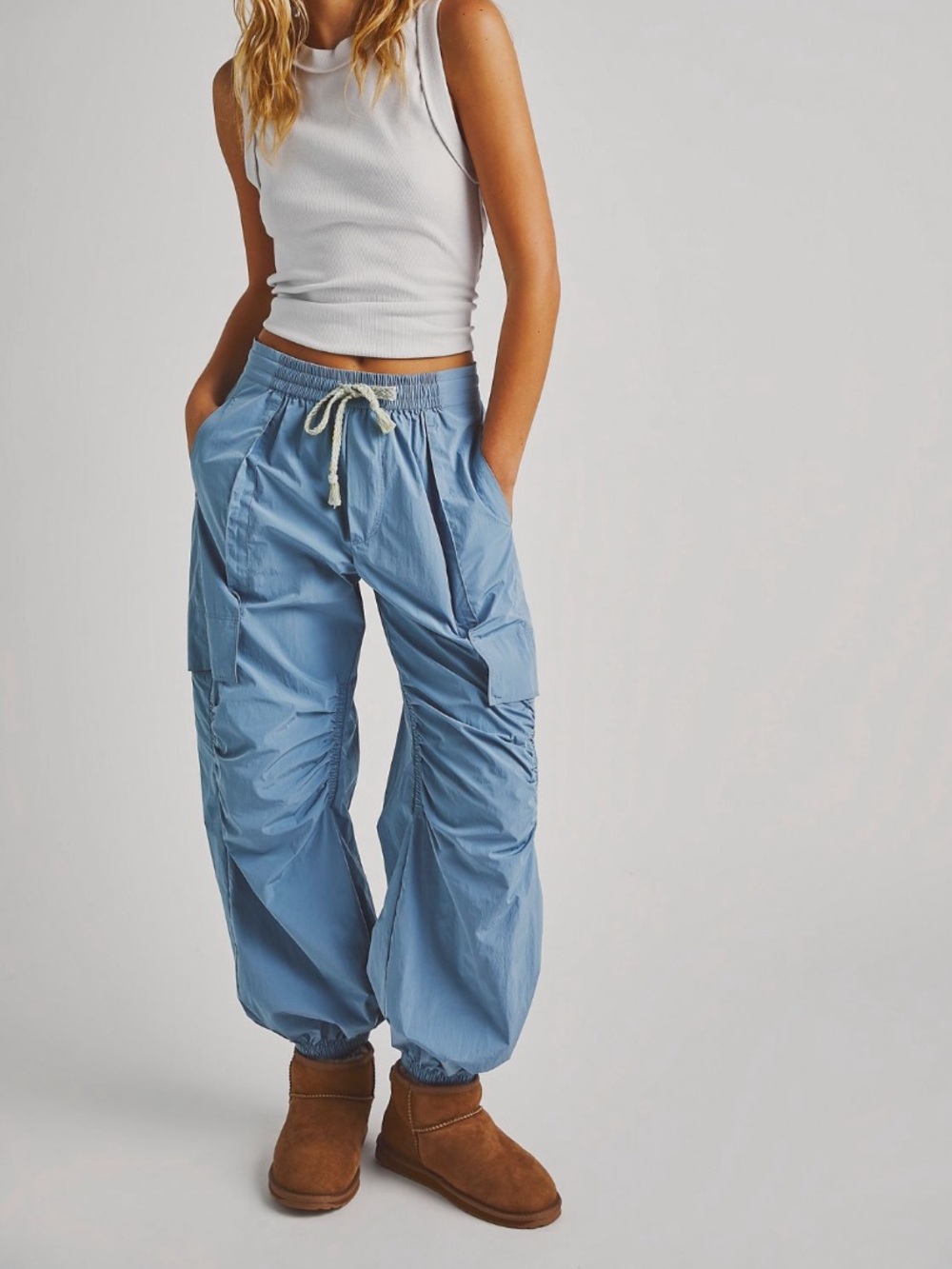 Free People Sky Blue Cargo Jogger Pants